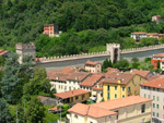Marostica seen from the top of the Lower Castle. Hotel Due Mori is the yellow building